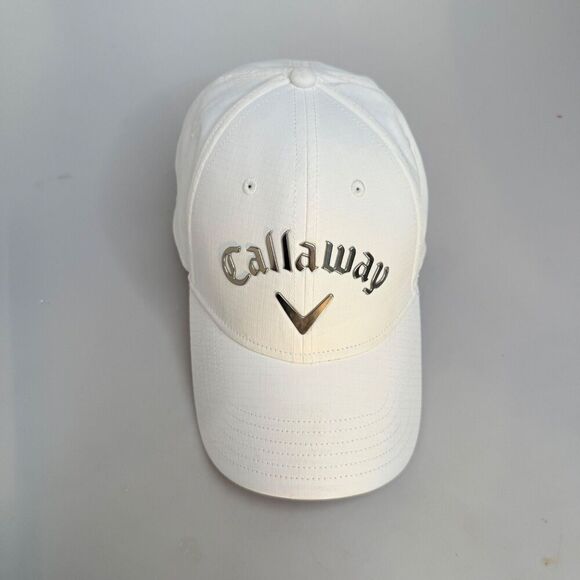 Callaway White Silver Hat Cap Other Hook &Loop Strap-Back OSFA 100% Polyester - Picture 5 of 14